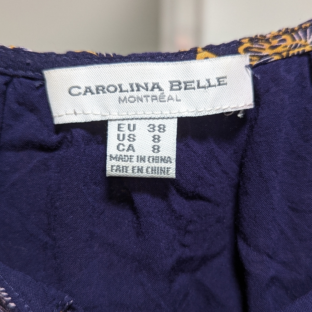 Carolina Belle Montreal Floral Sleeveless Dress Size 8 Navy Yellow - Picture 2 of 12